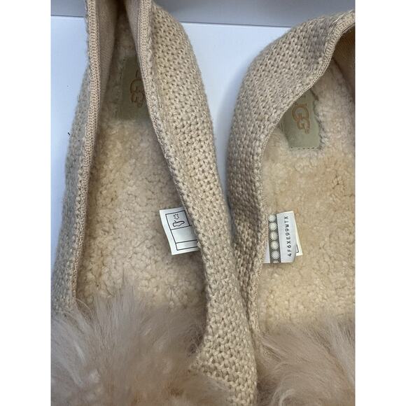 UGG Andi Ballet Pink Knit Slippers Sheepskin Poms & Insoles Size 8 - Picture 2 of 3